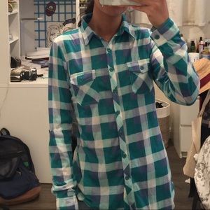 Blue, purple and white plaid flannel